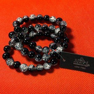 Black Crackle-Set of 3- NAVI Fine Glass Lead Free Beaded Stretch Bracelets…
